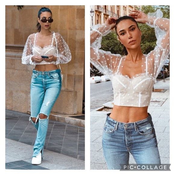 Runaway The Label Chloe White Spot Crop Top Size Medium NWTi - Picture 14 of 15